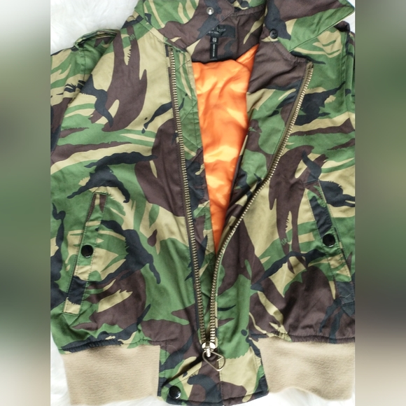 EUC rag & bone abstract camo cotton orange satin lined full zip front arm zip - Picture 11 of 16